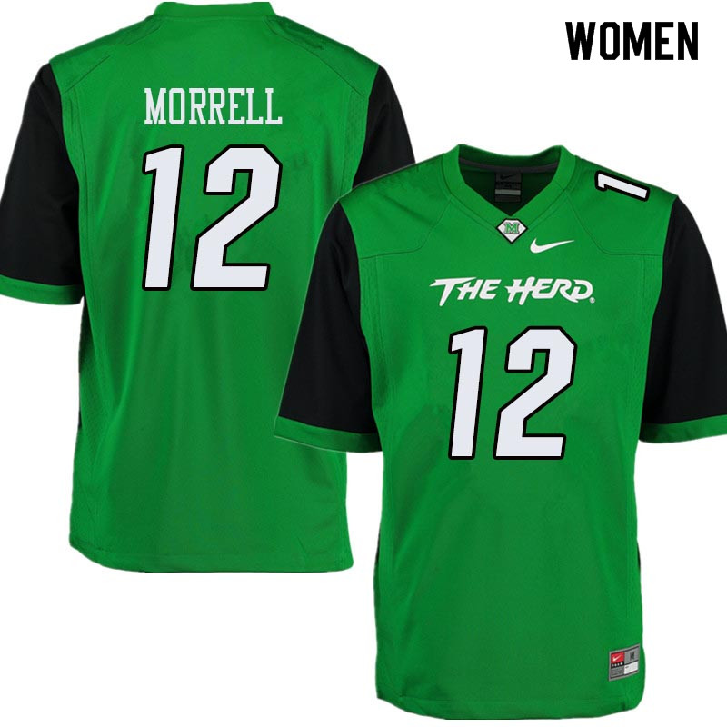 Women #12 Garet Morrell Marshall Thundering Herd College Football Jerseys Sale-Green - Click Image to Close